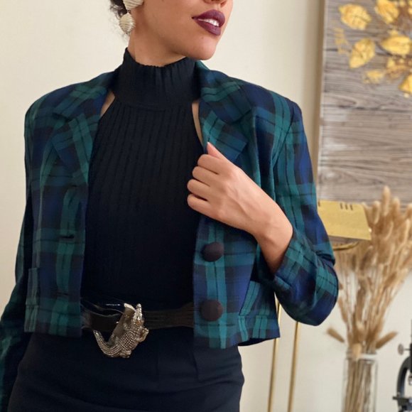 SOLD Vintage Plaid Cropped Blazer (Size Small) - Picture 2 of 5